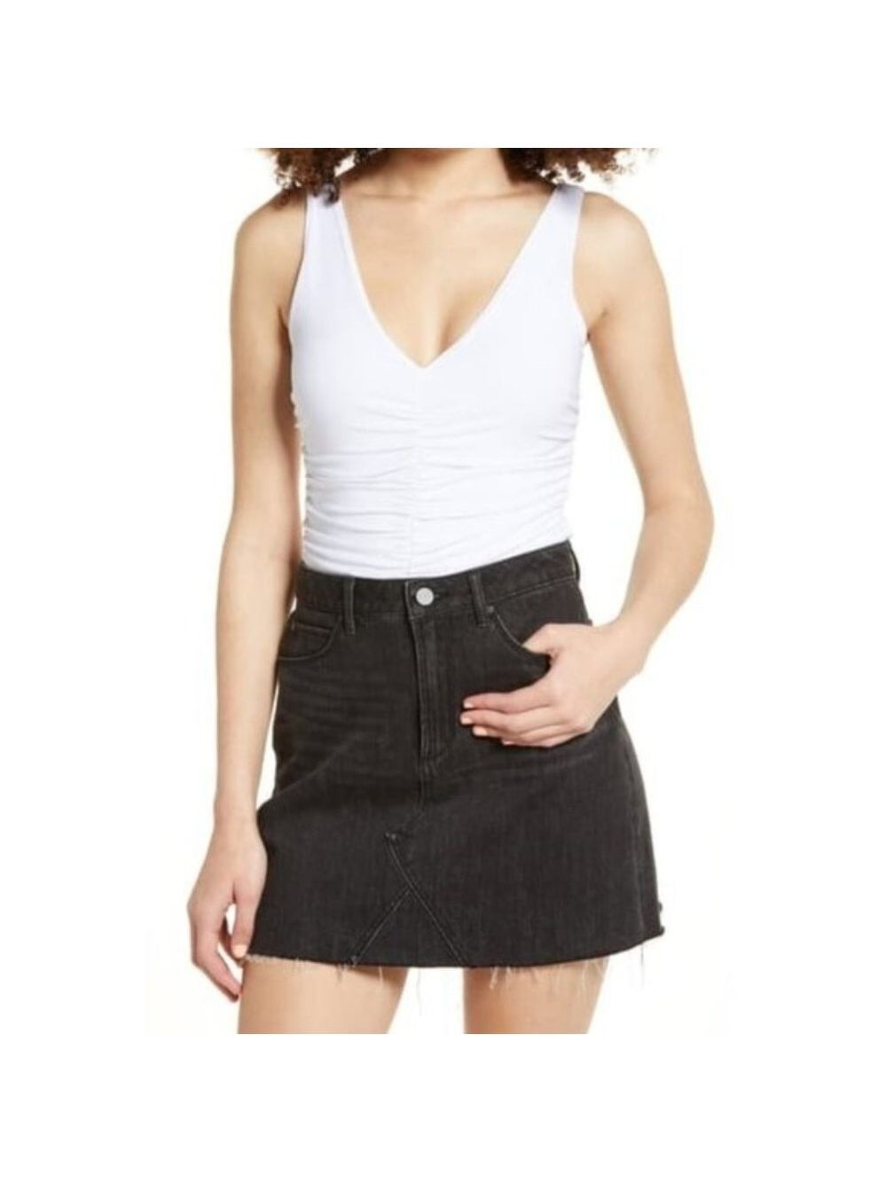Leith Ruched V-Neck Sleeveless Thong Bodysuit